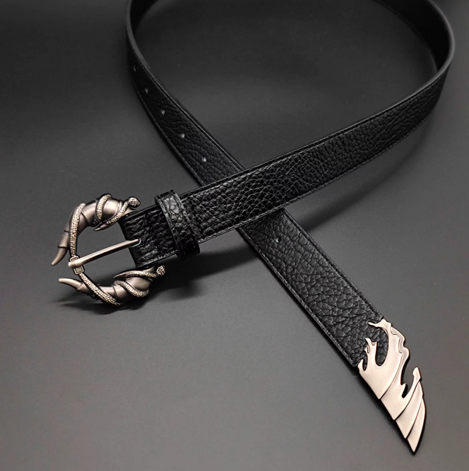 BLACK TEXTURED CLAW BELT