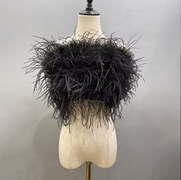 OSTRICH FEATHER TUBE CROP TOP