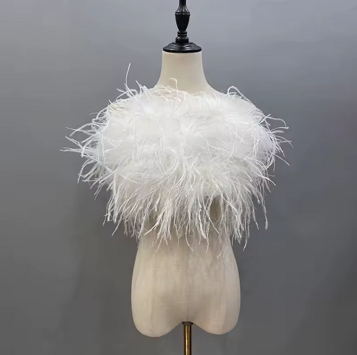 OSTRICH FEATHER TUBE CROP TOP