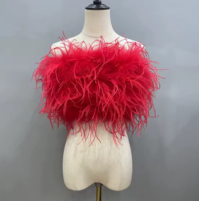 OSTRICH FEATHER TUBE CROP TOP
