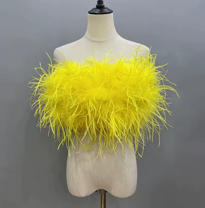 OSTRICH FEATHER TUBE CROP TOP