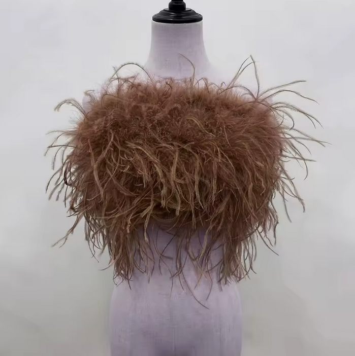 OSTRICH FEATHER TUBE CROP TOP
