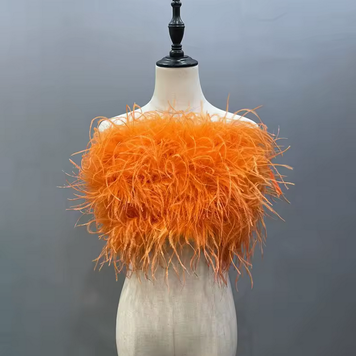 OSTRICH FEATHER TUBE CROP TOP