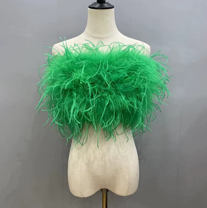 OSTRICH FEATHER TUBE CROP TOP