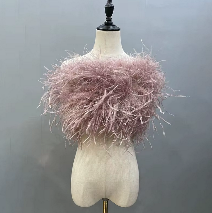 OSTRICH FEATHER TUBE CROP TOP