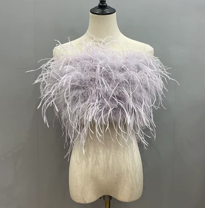 OSTRICH FEATHER TUBE CROP TOP