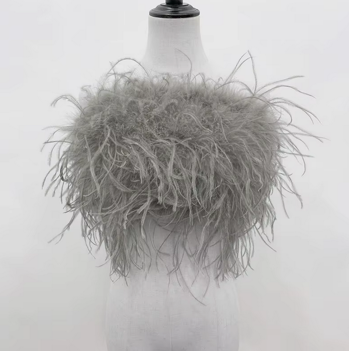 OSTRICH FEATHER TUBE CROP TOP