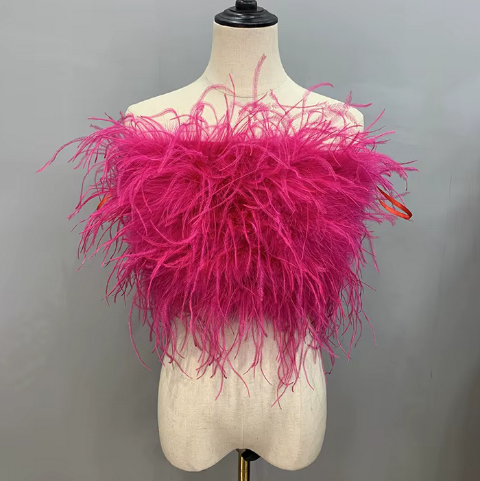 OSTRICH FEATHER TUBE CROP TOP