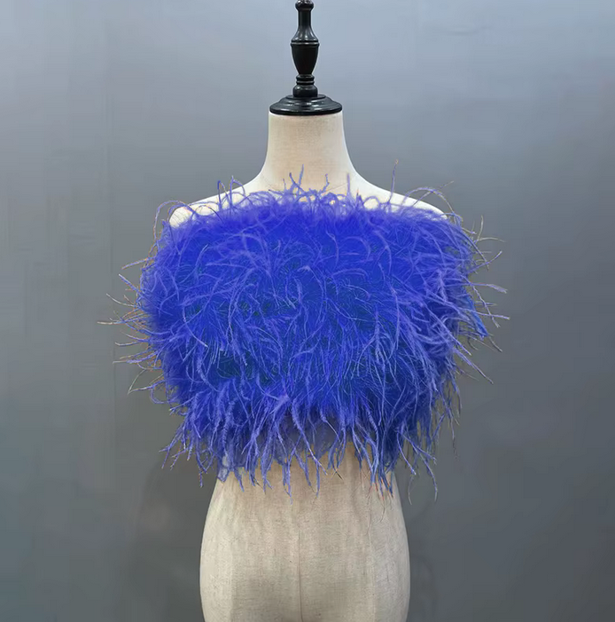 OSTRICH FEATHER TUBE CROP TOP