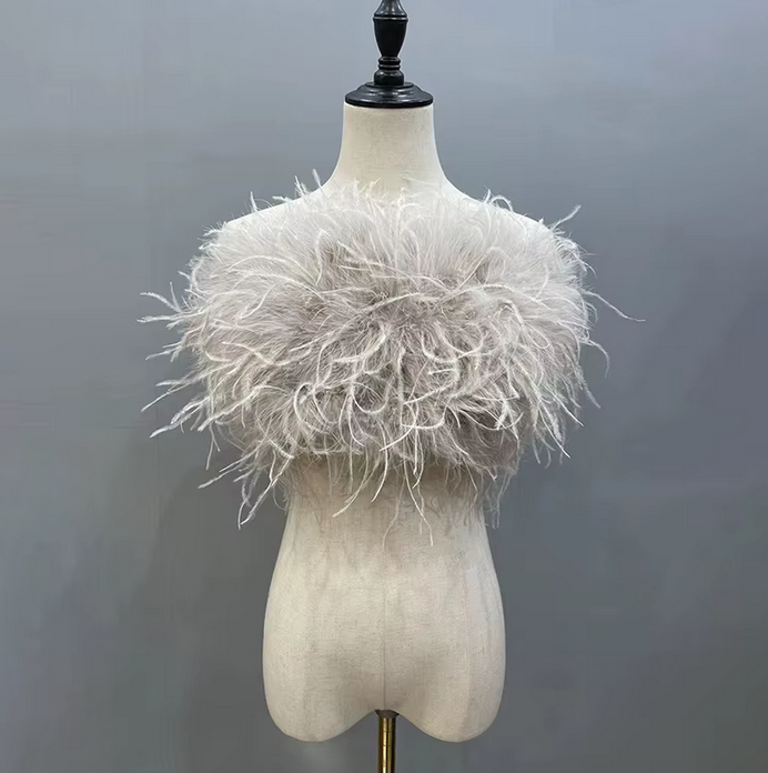 OSTRICH FEATHER TUBE CROP TOP