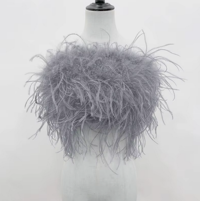 OSTRICH FEATHER TUBE CROP TOP