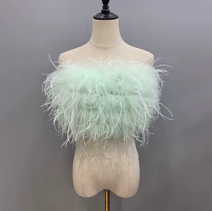OSTRICH FEATHER TUBE CROP TOP