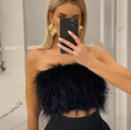OSTRICH FEATHER TUBE CROP TOP