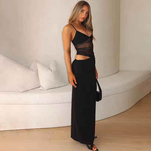 SOLID BODYCON SHEER HALTER