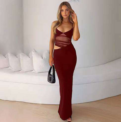 SOLID BODYCON SHEER HALTER