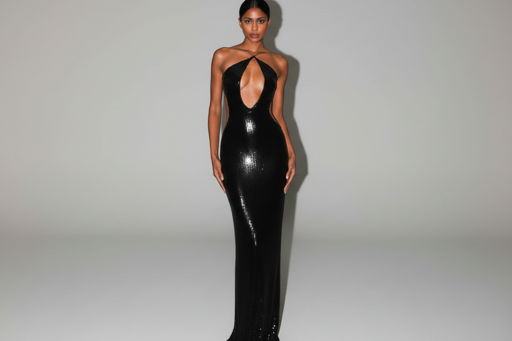 SEQUINS HALTER DRESS