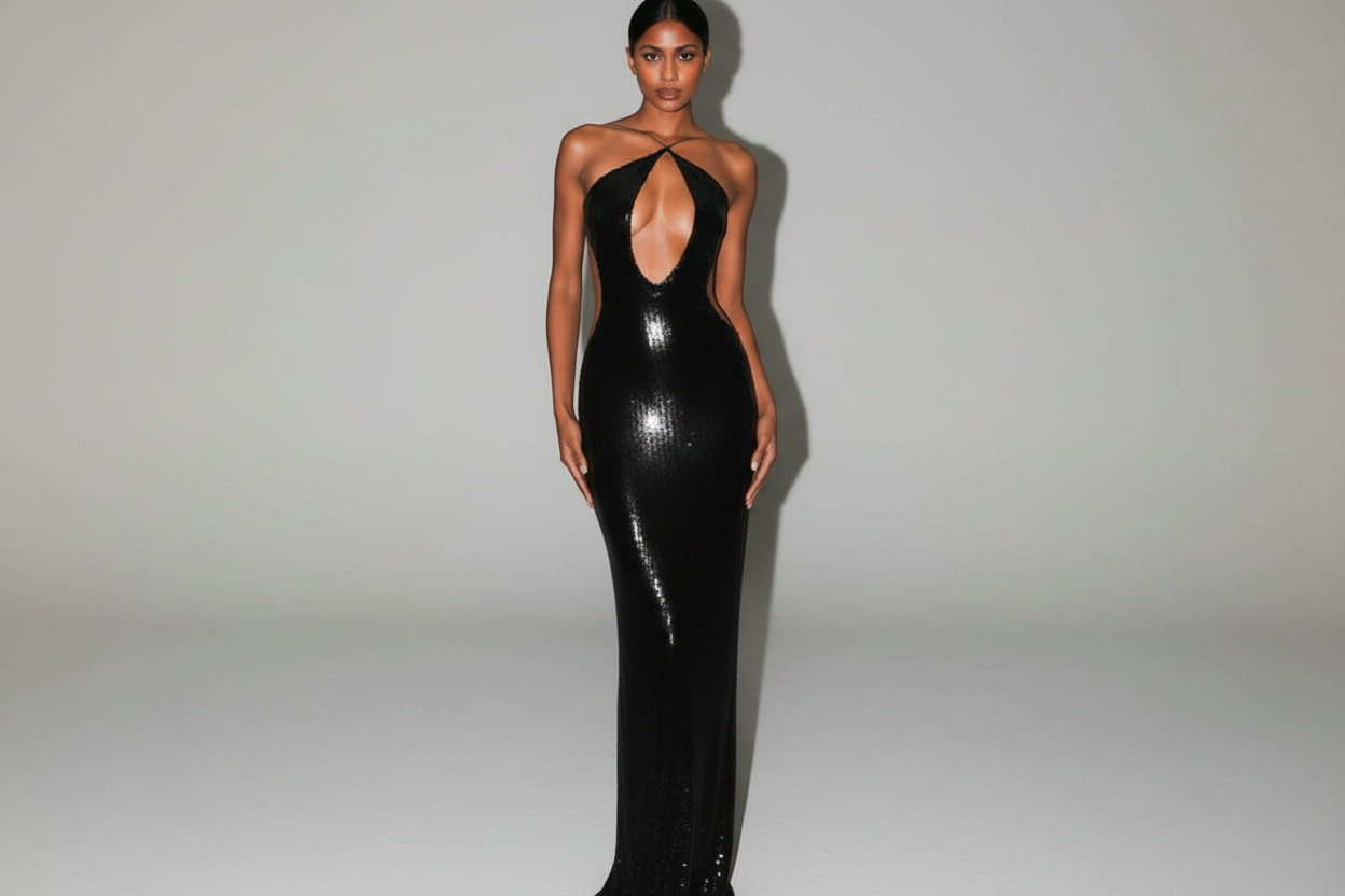 SEQUINS HALTER DRESS