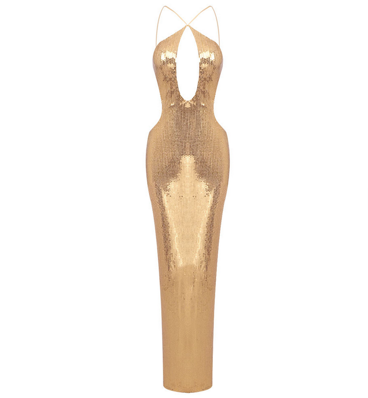 SEQUINS HALTER DRESS