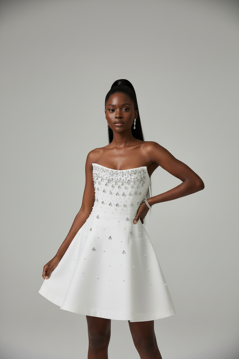 MINI A-LINE DIAMOND STUDDED DRESS