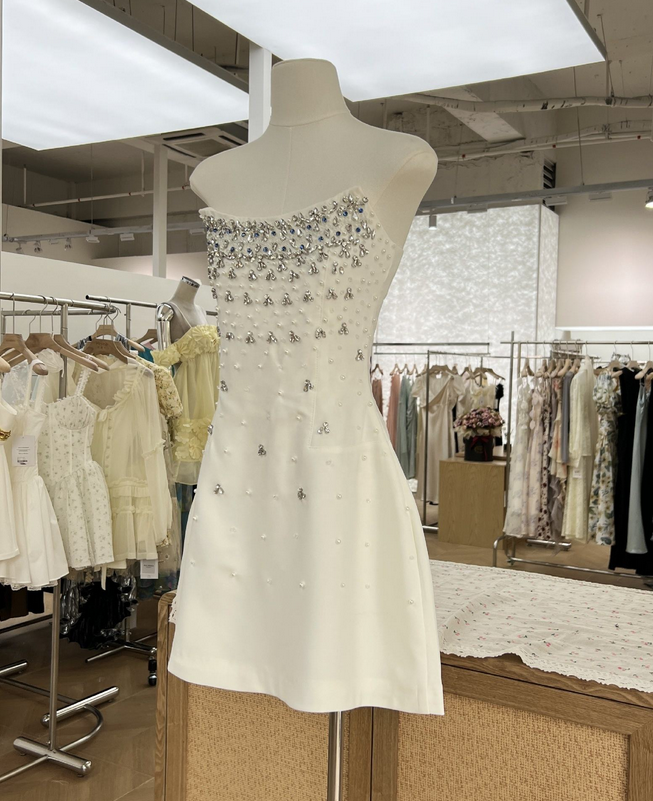 MINI A-LINE DIAMOND STUDDED DRESS