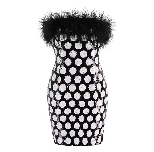 BLACK AND WHITE POLKA DOT TUBE DRESS