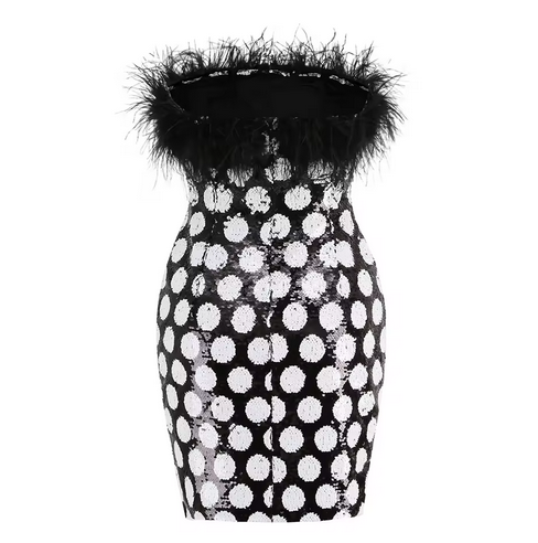 BLACK AND WHITE POLKA DOT TUBE DRESS
