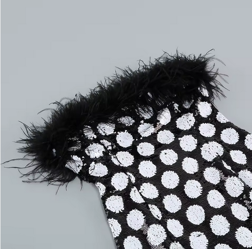 BLACK AND WHITE POLKA DOT TUBE DRESS