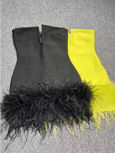 FEATHERED MINI COCTAIL DRESS