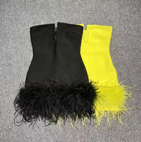 FEATHERED MINI COCTAIL DRESS