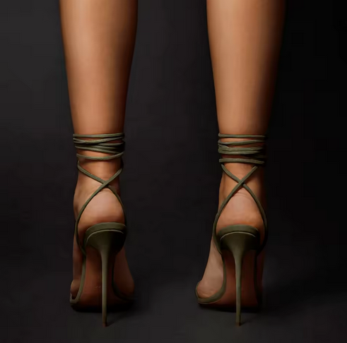 DENIM LACE UP HIGH HEELS