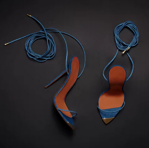DENIM LACE UP HIGH HEELS