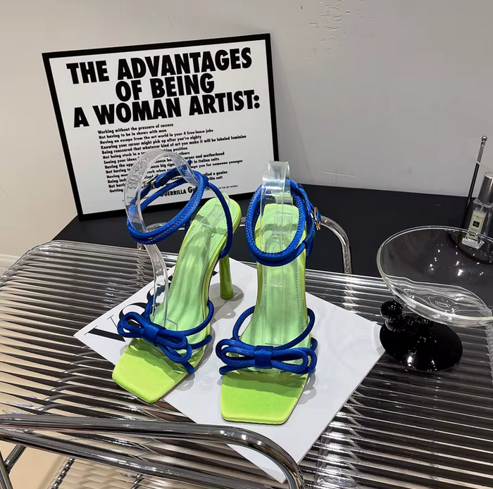 PULLED TAFFY- SATIN RIBBONED STRAPPY HEEL