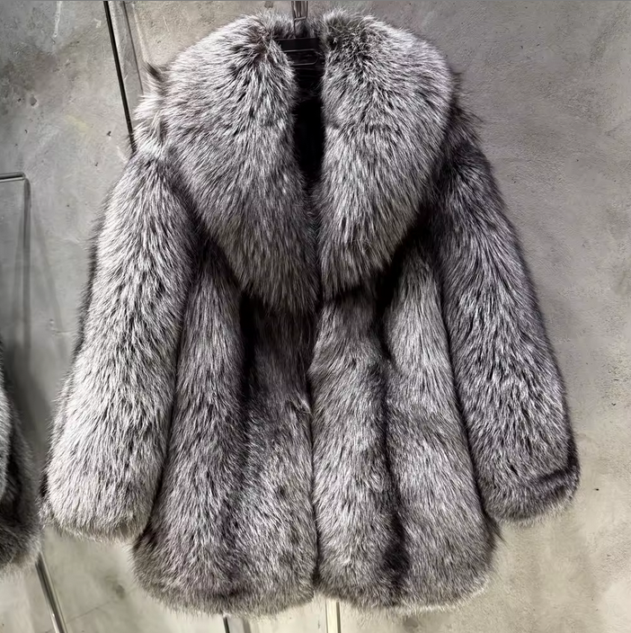 MID LENGTH SILVER FOX FUR COAT