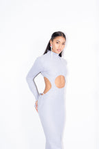 LONG SLEEVE BODYCON DRESS (BROOCH INCLUDED)